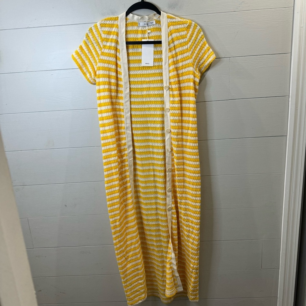 Mango MNG NWT Yellow and White Striped Knit Cardigan Size 4